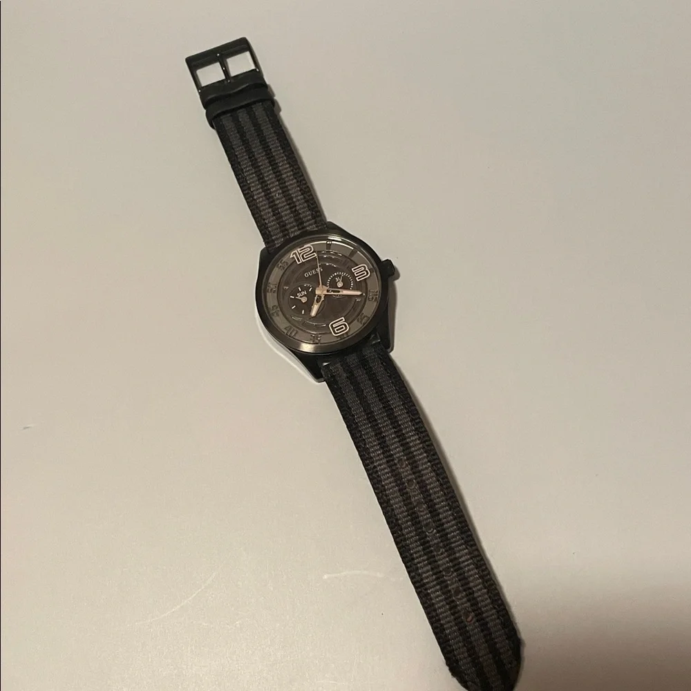 Guess Black Dial Day Date Watch Water Resistant Stainless Steel